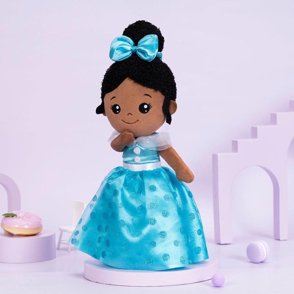 iFrodoll Personalized Deep Skin Tone Plush Princess Doll Blue