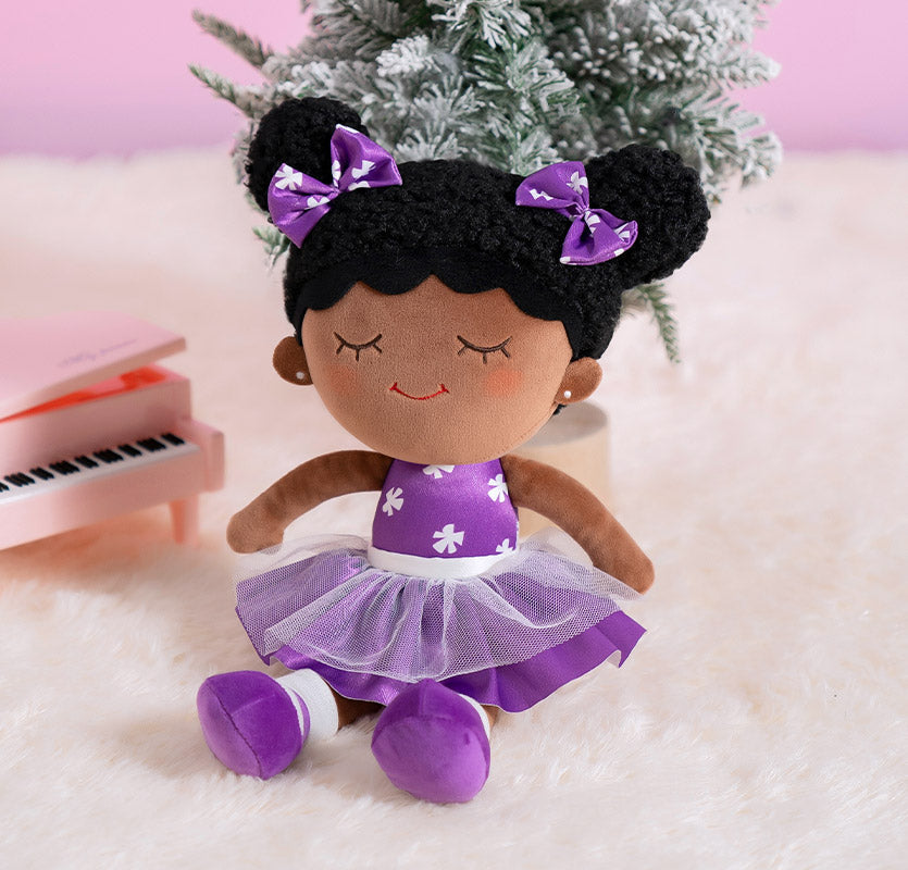 iFrodoll Personalized Deep Skin Tone Plush Purple Dora Doll & Purple Backpack Gift Set