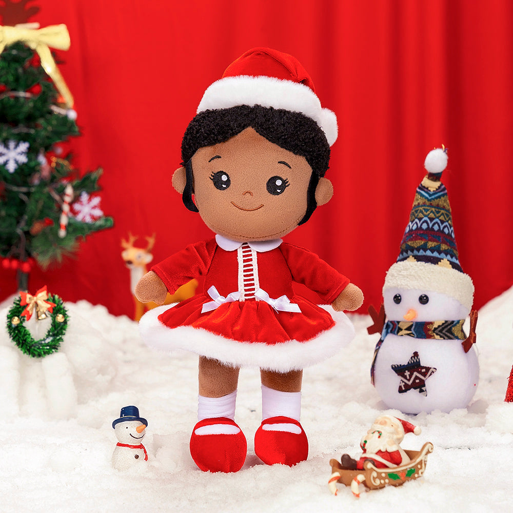 iFrodoll Personalized Deep Skin Tone Red Christmas Plush Baby Girl Doll