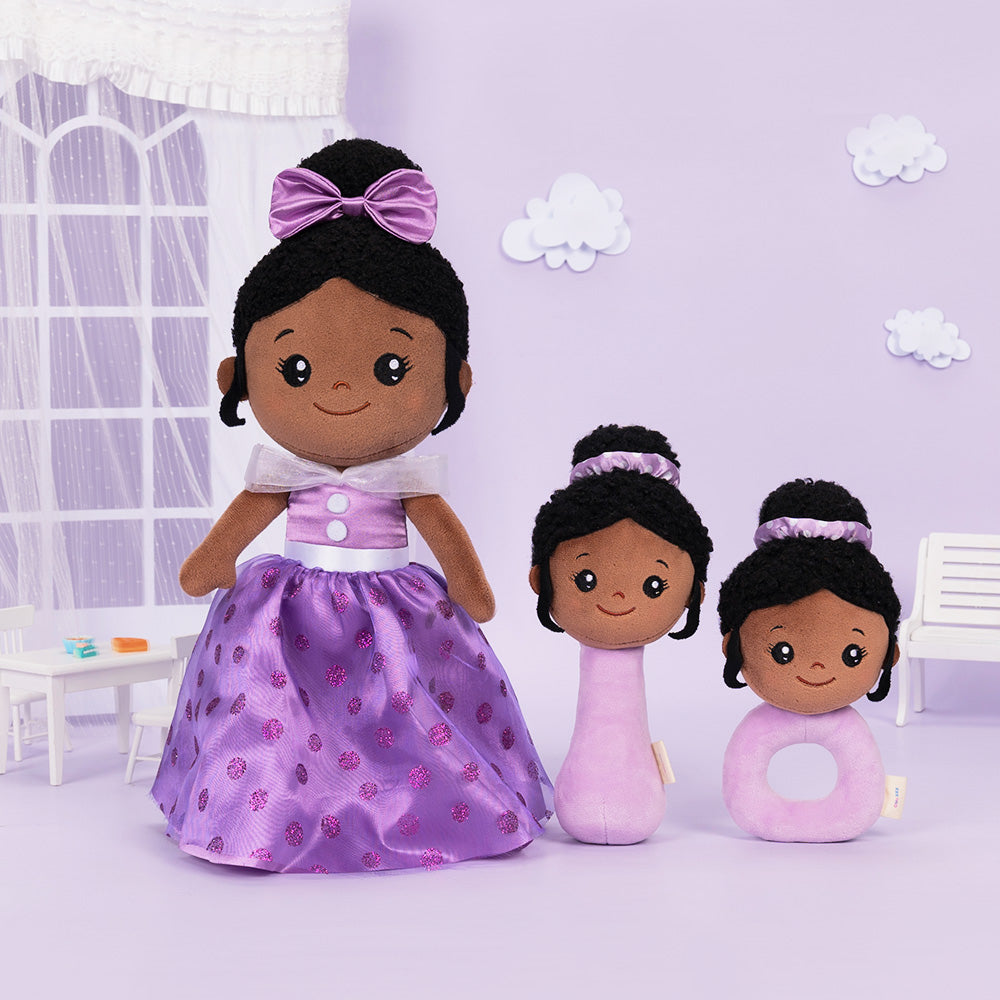 iFrodoll Personalized Deep Skin Tone Plush Princess Doll Purple