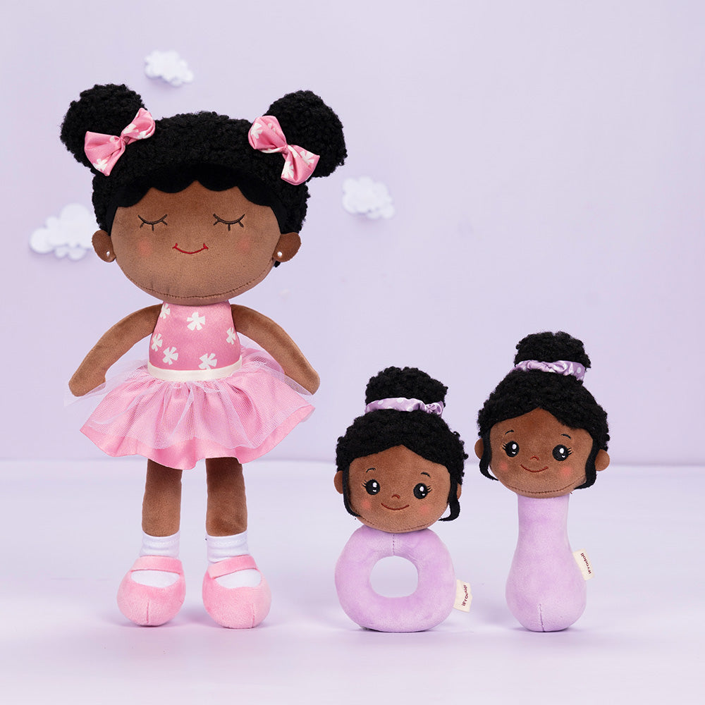 iFrodoll Personalized Deep Skin Tone Plush Doll Dora Pink