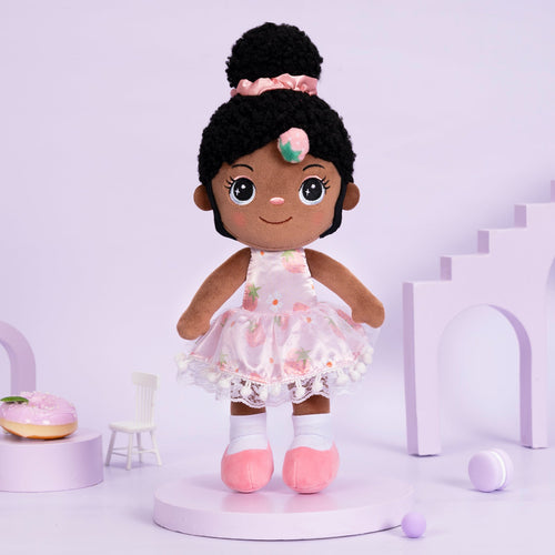 iFrodoll Personalized Deep Skin Tone Plush Strawberry Doll Pink