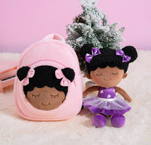 Load image into Gallery viewer, iFrodoll Personalized Deep Skin Tone Plush Purple Dora Doll &amp; Pink Backpack Gift Set