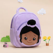 Load image into Gallery viewer, iFrodoll Personalized Deep Skin Tone Plush Nevaeh Backpack for Kids Purple