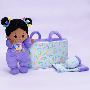 iFrodoll Personalized Deep Skin Tone Baby First Doll Purple Butterfly Girl Doll & Gift Set