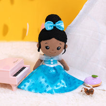 Load image into Gallery viewer, iFrodoll Personalized Deep Skin Tone Plush Blue Princess Nevaeh Doll &amp; Backpack Gift Set