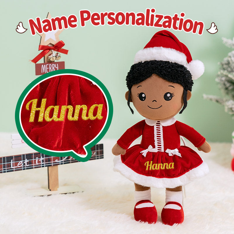 iFrodoll Personalized Deep Skin Tone Plush Red Christmas Doll & Pink Backpack Gift Set
