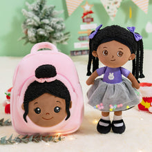 Load image into Gallery viewer, iFrodoll Personalized Deep Skin Tone Plush Ash Doll &amp; Pink Nevaeh Backpack Gift Set