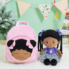 Load image into Gallery viewer, iFrodoll Personalized Deep Skin Tone Plush Ash Doll &amp; Pink Dora Backpack Gift Set