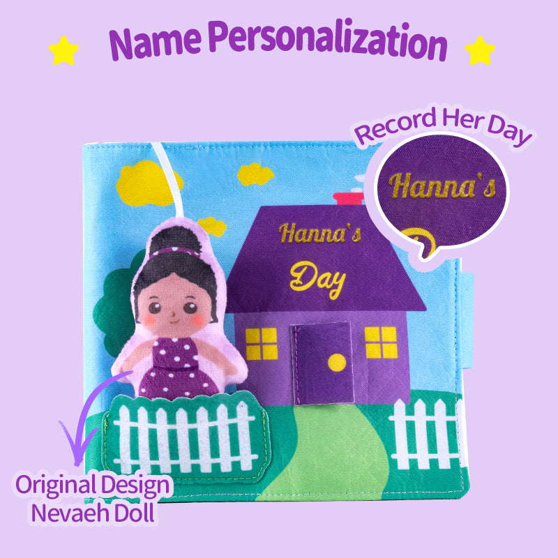 iFrodoll Personalized Quiet Cloth Book & Nevaeh Doll & Backpack Gift Set