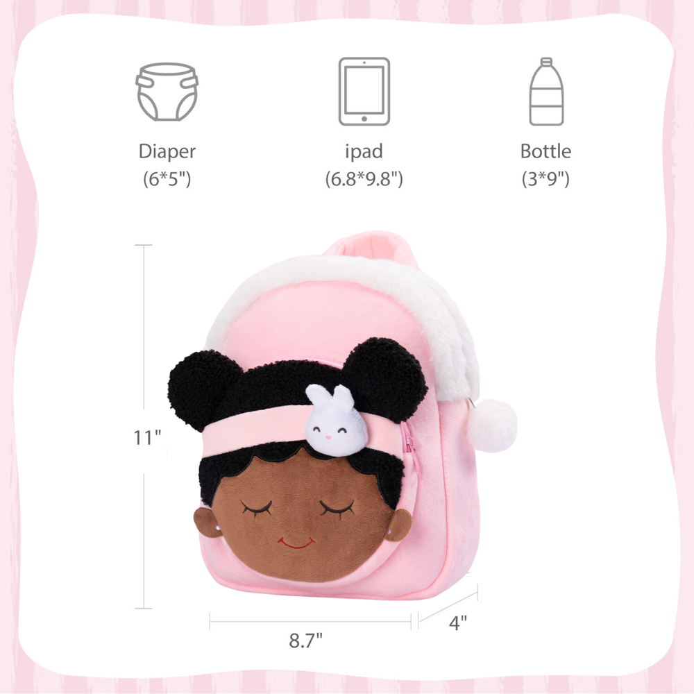 iFrodoll Personalized Deep Skin Tone Plush Pink Bunny Backpack