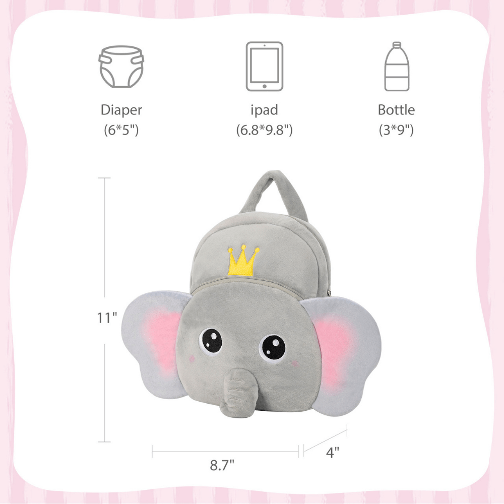 Personalized Elephant Plush Backpack, Animal Bag For Infants Age 2 3 4 – Ifrodoll