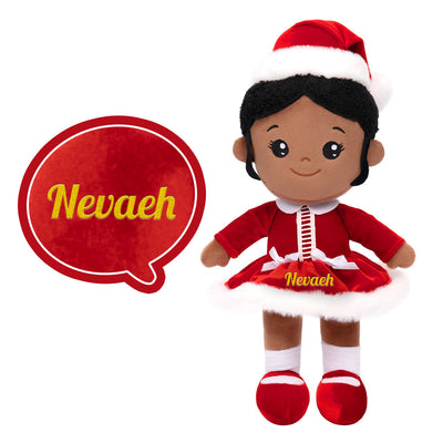 iFrodoll Personalized Deep Skin Tone Red Christmas Plush Baby Girl Doll