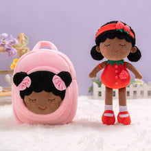 Load image into Gallery viewer, iFrodoll Personalized Deep Skin Tone Plush Strawberry Dora Doll &amp; Pink Dora Backpack Gift Set