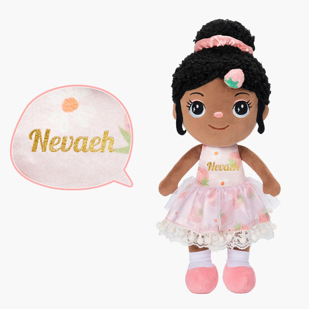 iFrodoll Personalized Deep Skin Tone Plush Strawberry Doll Pink