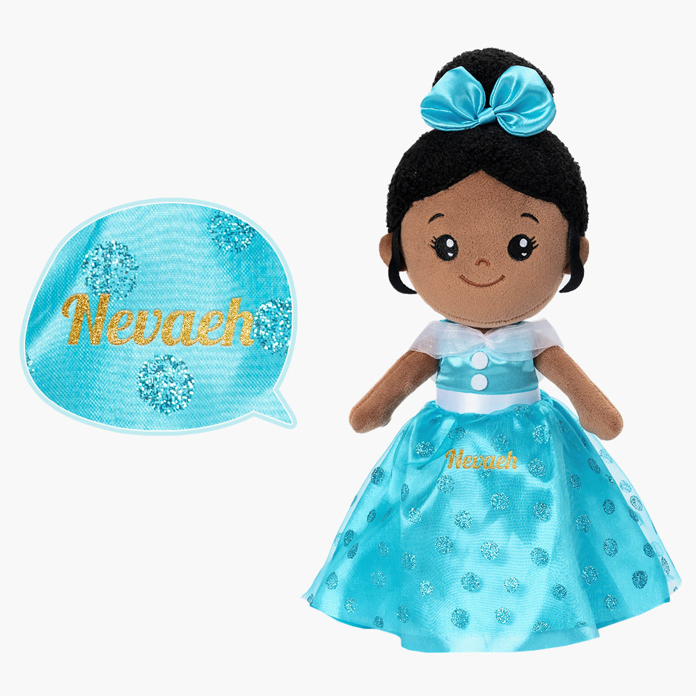 Personalized Princess Doll with Blue Dress, Baby Doll for Black Children