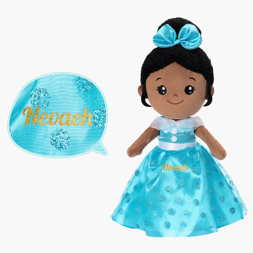 iFrodoll Personalized Deep Skin Tone Plush Princess Doll Blue