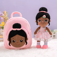 Load image into Gallery viewer, iFrodoll Personalized Deep Skin Tone Plush Strawberry Nevaeh Doll &amp; Pink Nevaeh Backpack Gift Set