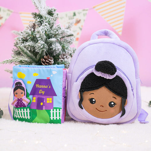 iFrodoll Personalized Quiet Cloth Book & Purple Backpack Gift Set