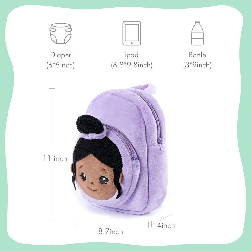 iFrodoll Personalized Deep Skin Tone Plush Red Christmas Doll & Purple Backpack Gift Set