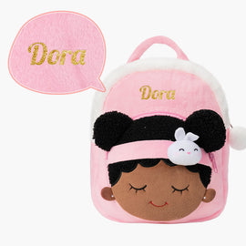 iFrodoll Personalized Deep Skin Tone Plush Pink Bunny Backpack
