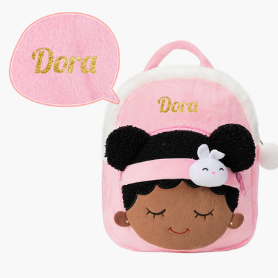 iFrodoll Personalized Deep Skin Tone Plush Pink Bunny Backpack
