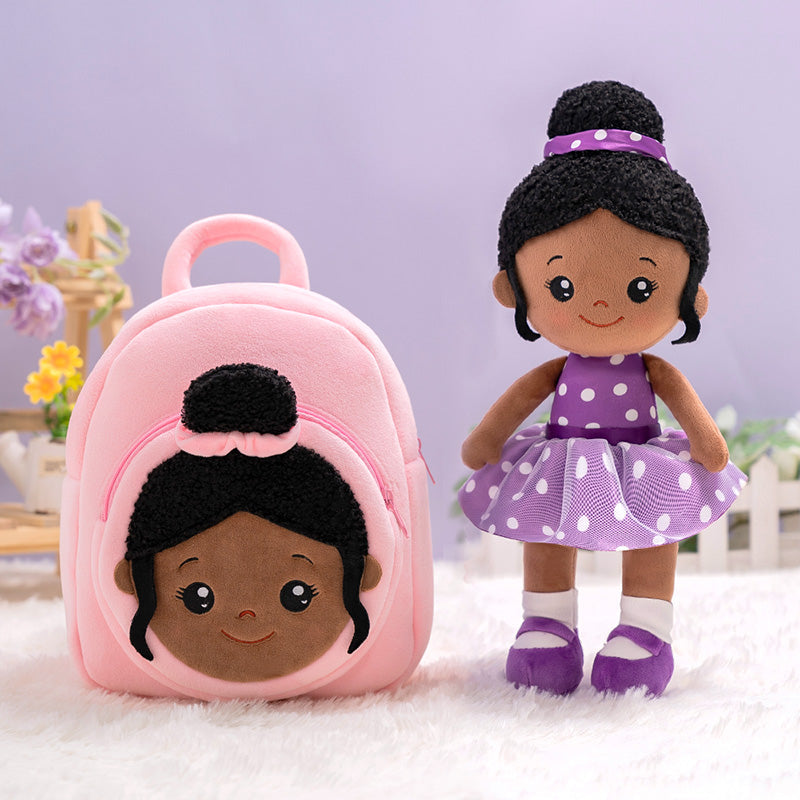 iFrodoll Personalized Deep Skin Tone Plush Nevaeh 2 Doll & Pink Backpack Gift Set