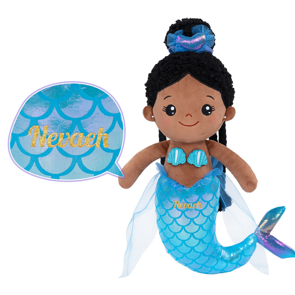 iFrodoll Personalized Deep Skin Tone Fantasy Mermaid Plush Baby Girl Doll