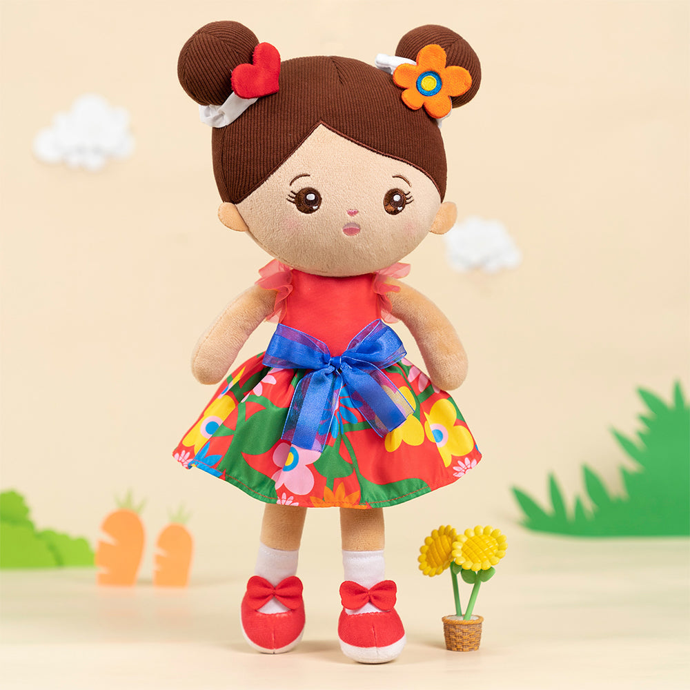 iFrodoll Personalized Brown Skin Tone Red Floral Dress Plush Baby Girl Ifrodoll iFrodoll Personalized Brown Skin Tone Red Floral Dress Plush Baby Girl Ifrodoll