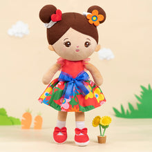 Load image into Gallery viewer, iFrodoll Personalized Brown Skin Tone Red Floral Dress Plush Baby Girl Doll