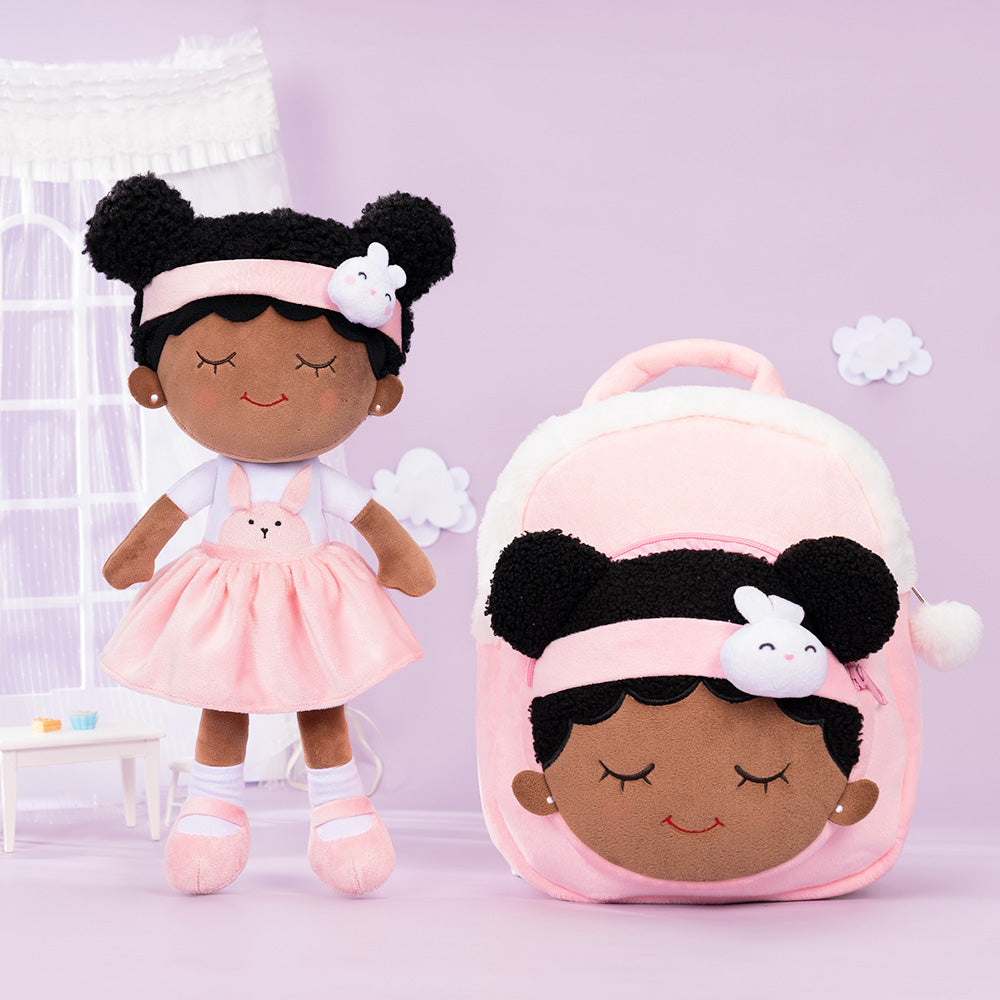 iFrodoll Personalized Deep Skin Tone Plush Doll with Rabbit Outfit