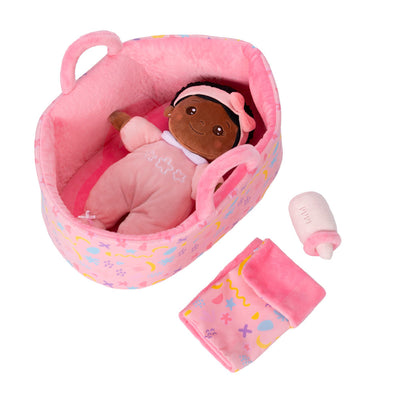 iFrodoll Personalized Pink Deep Skin Tone Mini Plush Baby Girl Doll & Gift Set