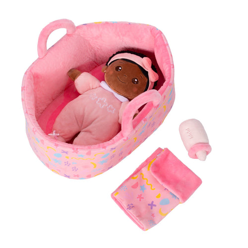 iFrodoll Personalized Pink Deep Skin Tone Mini Plush Baby Girl Doll & Gift Set