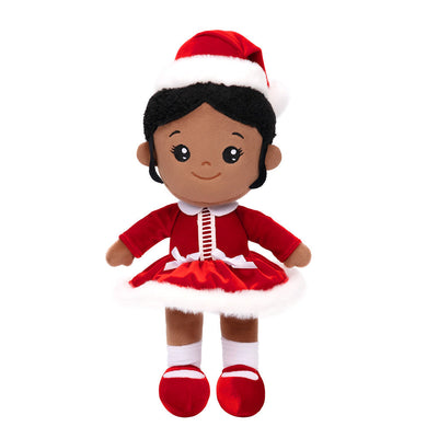 iFrodoll Personalized Deep Skin Tone Red Christmas Plush Baby Girl Doll