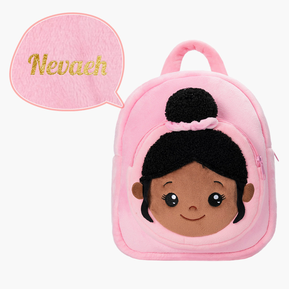 iFrodoll Personalized Deep Skin Tone Plush Nevaeh Backpack for Kids Pink