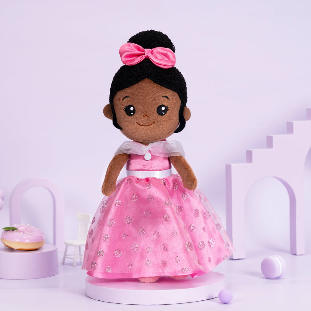 iFrodoll Personalized Deep Skin Tone Plush Princess Doll Pink