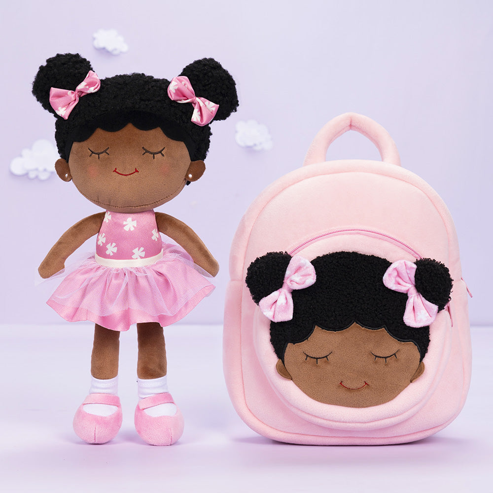 iFrodoll Personalized Deep Skin Tone Plush Pink Dora Doll & Backpack Gift Set