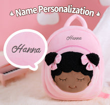 Load image into Gallery viewer, iFrodoll Personalized Deep Skin Tone Plush Dawn Doll &amp; Pink Dora Backpack Gift Set