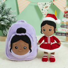 Load image into Gallery viewer, iFrodoll Personalized Deep Skin Tone Plush Red Christmas Doll &amp; Purple Backpack Gift Set