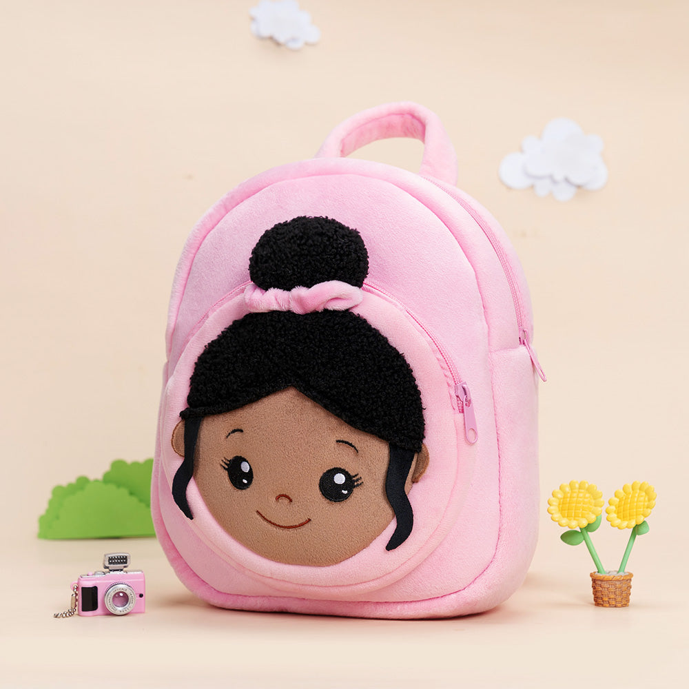 iFrodoll Personalized Deep Skin Tone Plush Nevaeh Backpack for Kids Pink