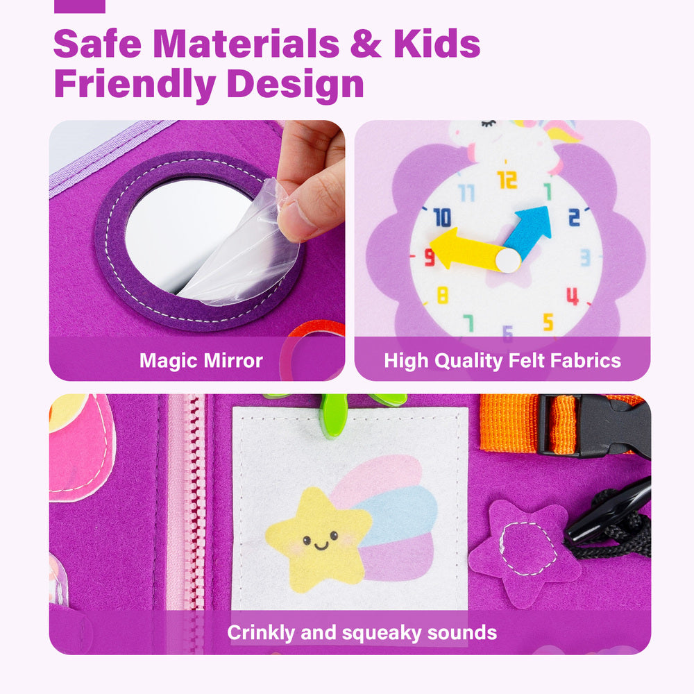iFrodoll Personalized Unicorn Toddler Busy Board Plush Montessori Toy