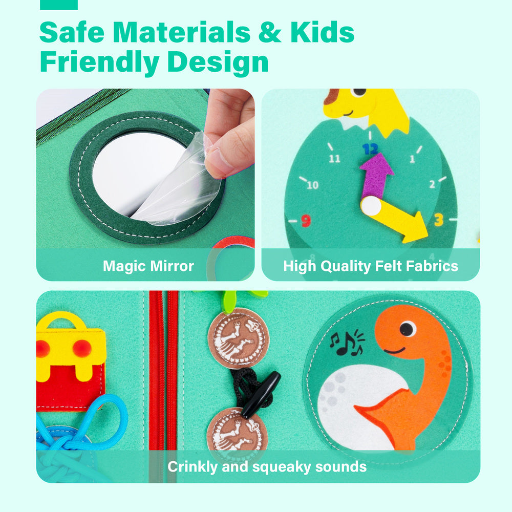 iFodoll Personalized Dinosaur Toddler Busy Board Plush Montessori Toy