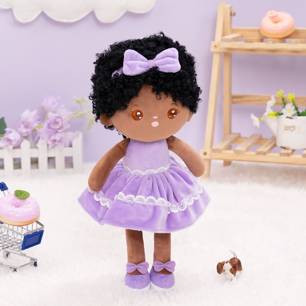 iFrodoll Personalized Deep Skin Tone Plush Curly Hair Baby Girl Doll
