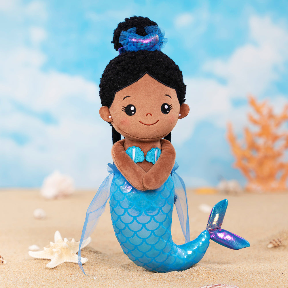 iFrodoll Personalized Deep Skin Tone Fantasy Mermaid Plush Baby Girl Doll
