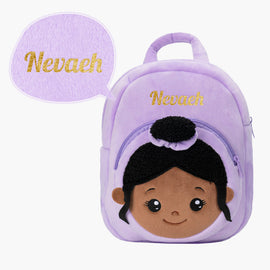 iFrodoll Personalized Deep Skin Tone Plush Nevaeh Backpack for Kids Purple