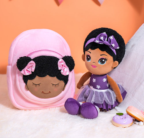 iFrodoll Personalized Deep Skin Tone Plush Dawn Doll & Pink Dora Backpack Gift Set