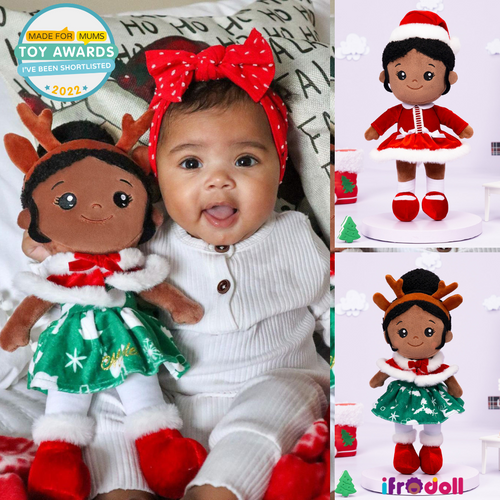 Celebrate Christmas 2022 iFrodoll Personalized Deep Skin Tone Cute Christmas Plush Doll