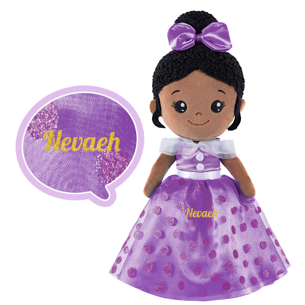 iFrodoll Personalized Deep Skin Tone Plush Purple Princess Nevaeh Doll & Backpack Gift Set